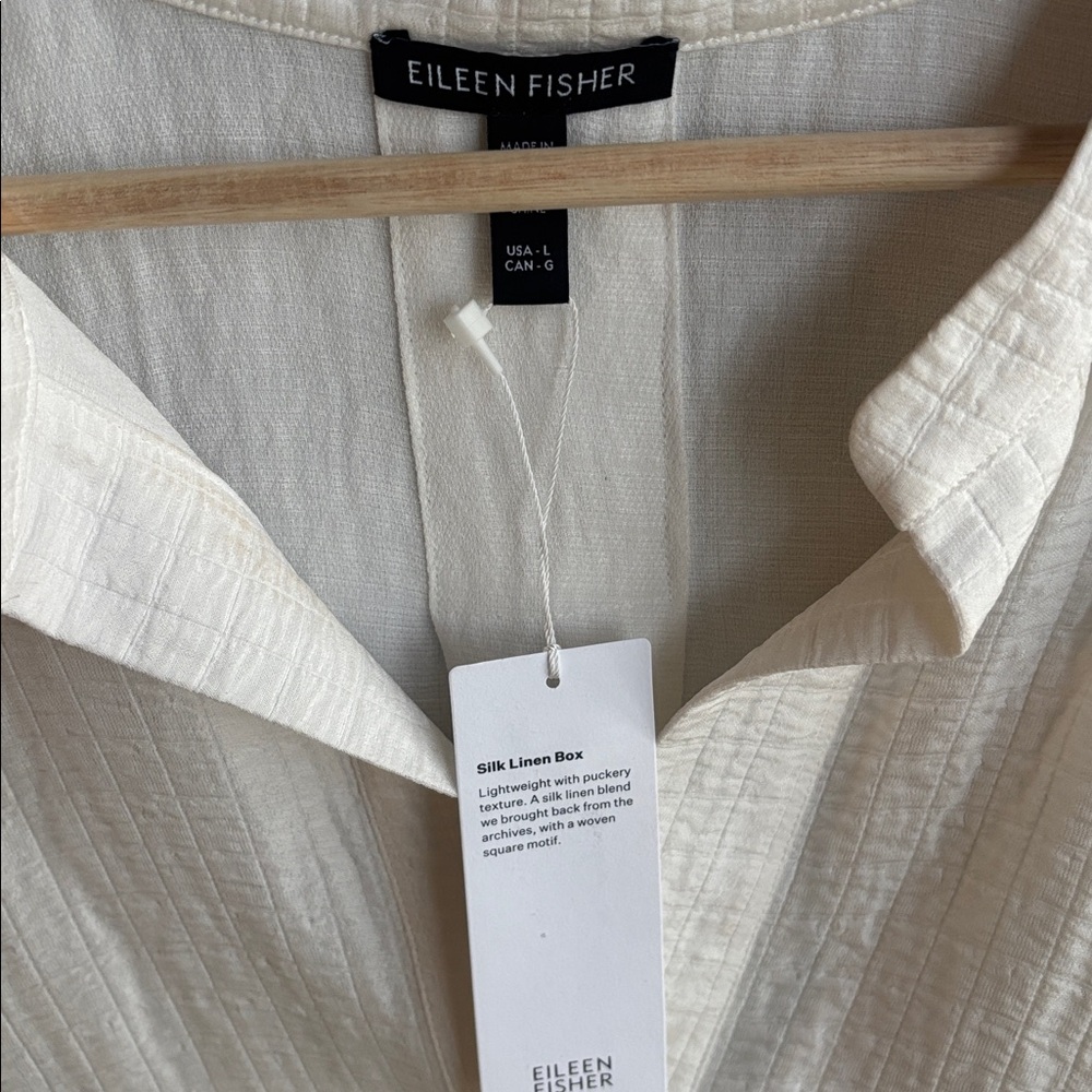 Eileen Fisher Silk Linen Box Band Collar Top Size Large - Picture 7 of 8